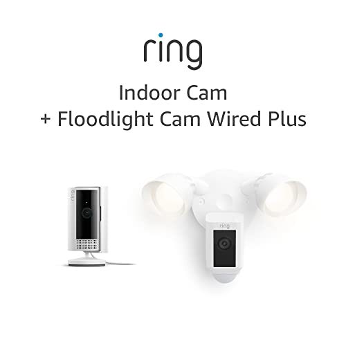 Ring Floodlight Cam Wired Plus with All-new Ring Indoor Cam, White