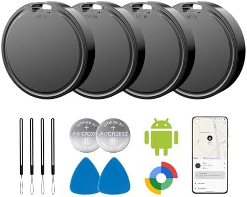 Air Tags for Android,Air Tags-4 Pack Android,Android Tracker Tags,2 Year Battery Life,Google Find Trackers for Google’S Find Hub App,IP65 Waterproof Luggage Tracker Android for Keys,Wallets,Suitcases
