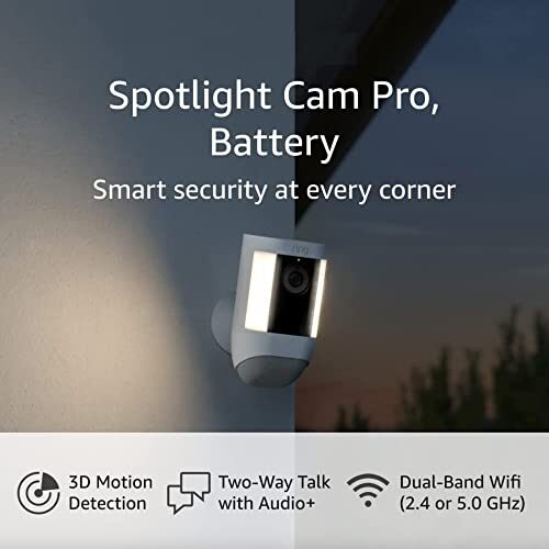 Ring Spotlight Cam Pro, Battery | 3D Motion Detection, Two-Way Talk with Audio+, and Dual-Band Wifi (2022 release) – White