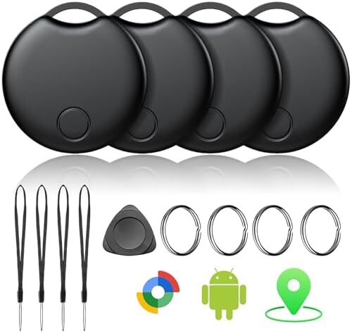 Air Tracker Tags-4 Pack for Android, Bluetooth Tracker Works with Google’s Find Hub | Android Only | Replaceable Battery | Water- Resistance | Item Finder for Luggage, Wallet, Key,Suitcases